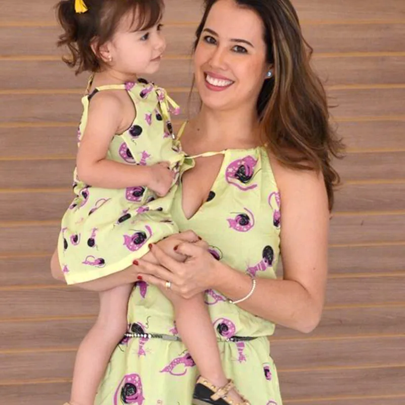 

Mommy Daughter Dress Family Look Summer Beach Dress Women Girl Halter Cotton Dresses Mother Daughter Clothes H0269