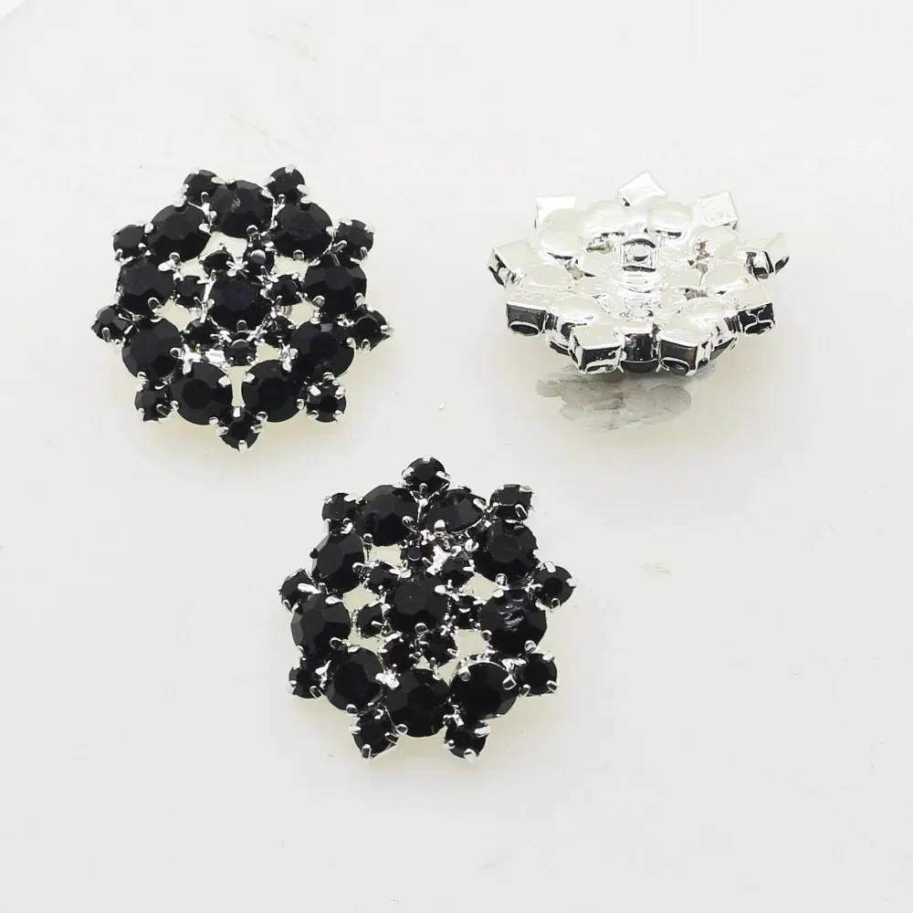 10 шт./лот 21 мм черный полый цветок искусственный кристалл металлический хвостовик Кнопка алмазные пуговицы для одежды платье Свадебное Ремесло Декор