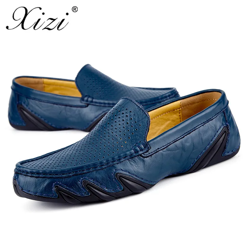 Chaussures De Doux Mode Appartements Véritable Noir jaune Marque Xizi Cuir bleu Conduite Haute En D'été Creux Mocassins Qualité Style Hommes pA6Exq4