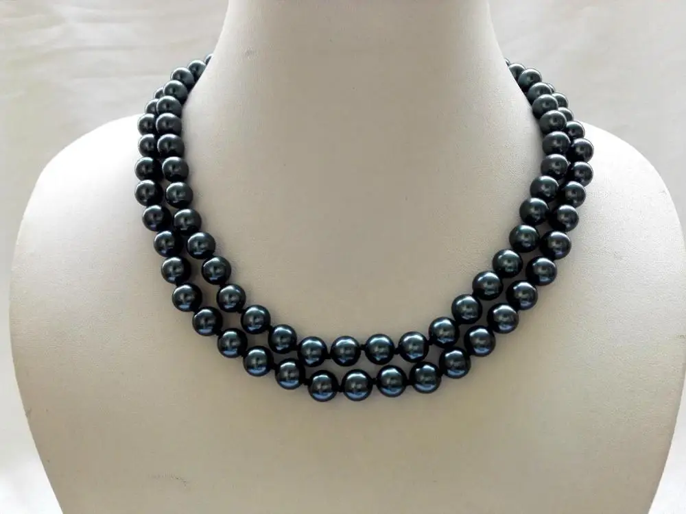 

genuine natural round south sea mother of pearl necklace 2 strands 8MM peacock