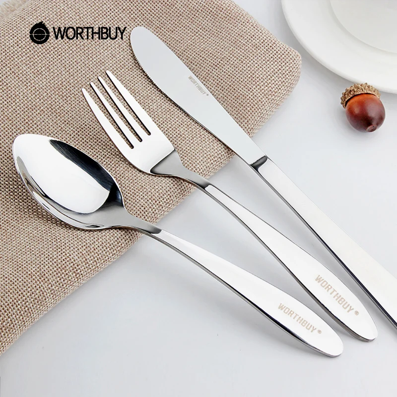 

WORTHBUY Western Flatware Set Stainless Steel Cutlery Kitchen Tableware With Long Handle Knife Spoon Fork Picnic Dinner Set