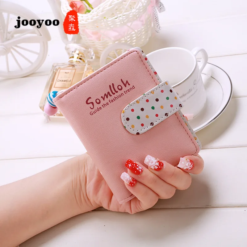 

New Lady Cute Contrast Colors Wallet Short Lady Zipper Wave Dot Wallet Hasp Mini Wallets Cute Purses Multicolors