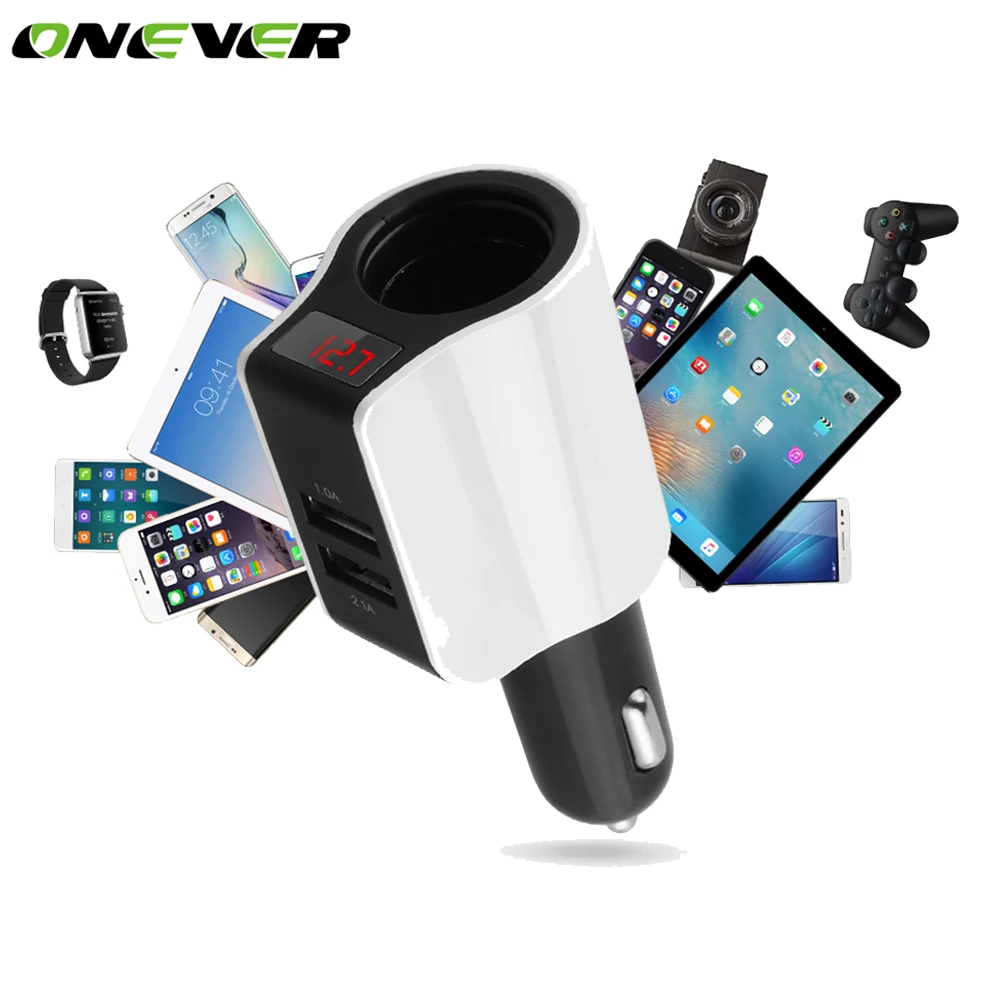 Onever розетка для автомобильного прикуривателя Dual USB Автомобильное быстрое зарядное устройство 2 порта адаптер питания для iPhone iPad 2.1A зарядка мобильного телефона