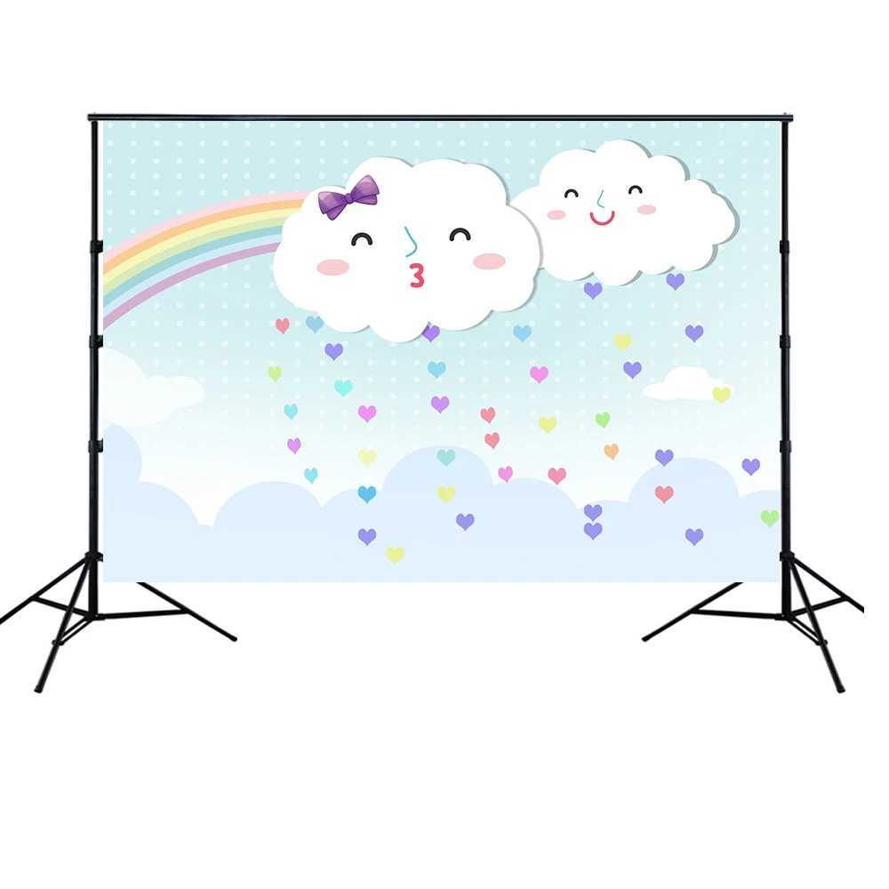 HUAYI Rainbow Clouds Backdrop for Newborn Portrait Cartoon Kids Girls Birthday Party Cake Smash Decor Photo background w-2183