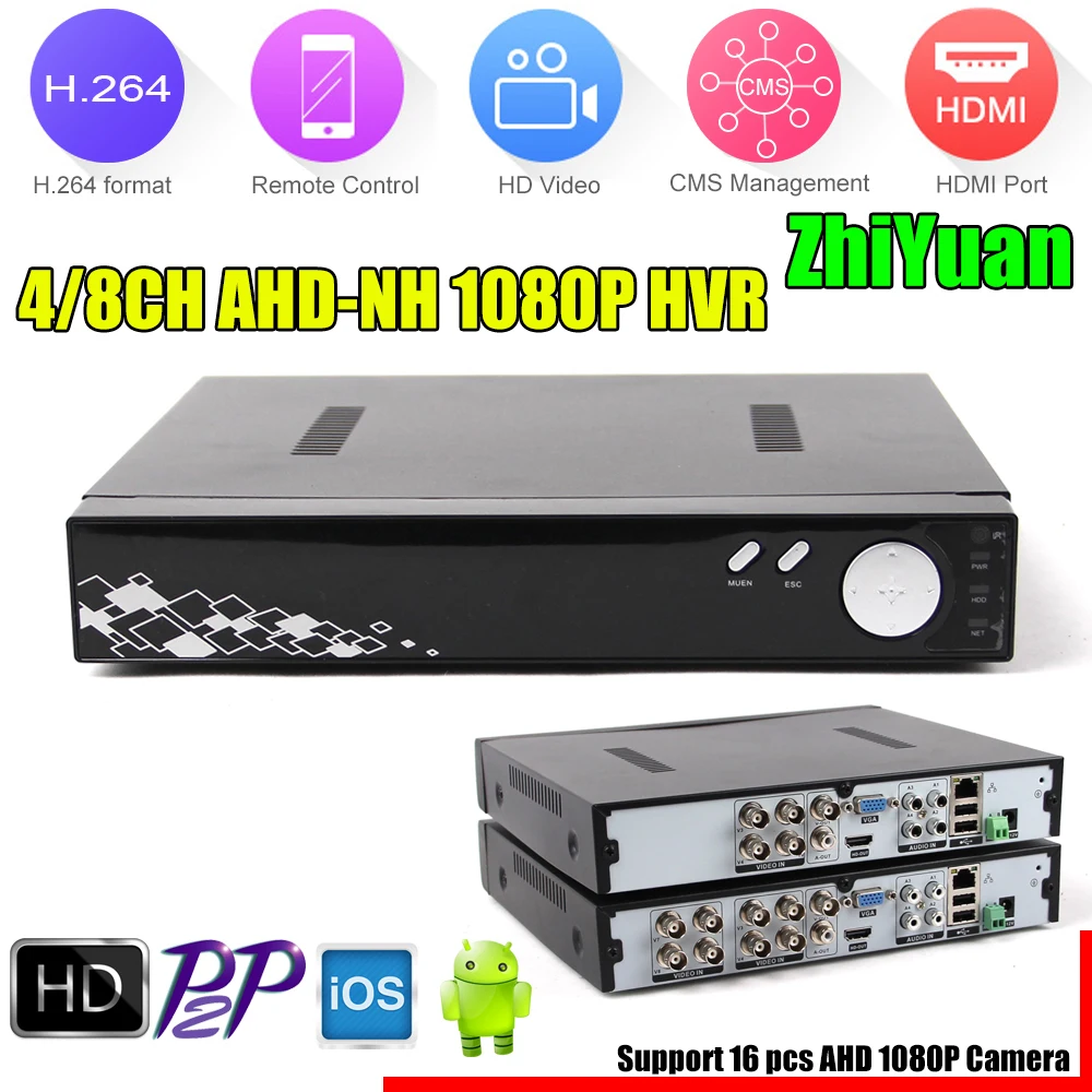 Zhiyuan Sensor H.264 Video Recorder work with AHD Camera 720P/960P/1080P Analog camera and digital camera 1920x1080P resulution