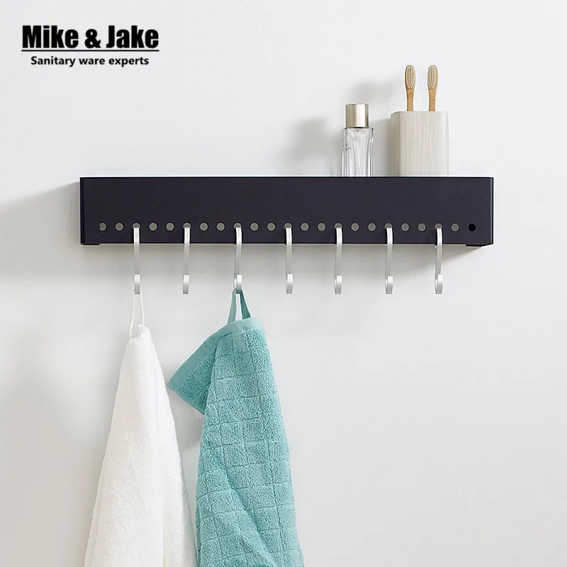 Space aluminum multifunction bathroom shelf with hooks wall kitchen