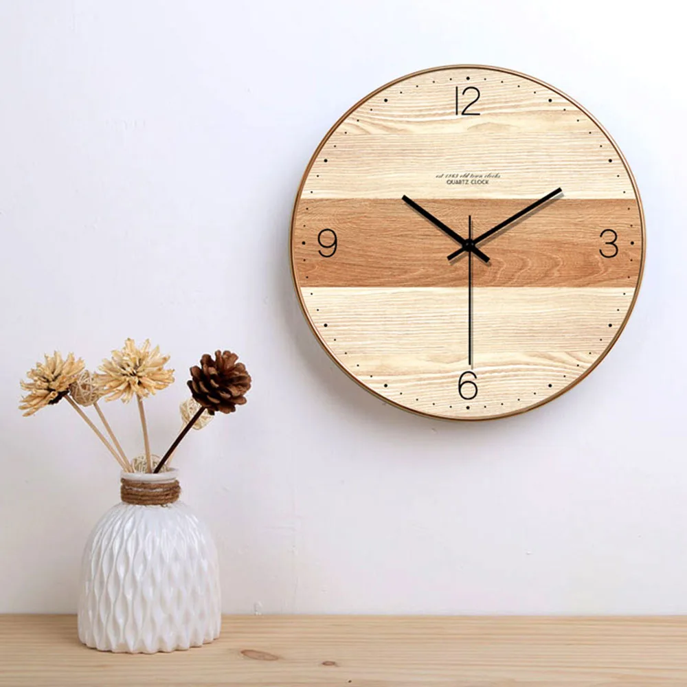 14 дюймов скандинавские круглые часы Современный минималистичный деревянные настенные часы креативные настенные часы для спальни