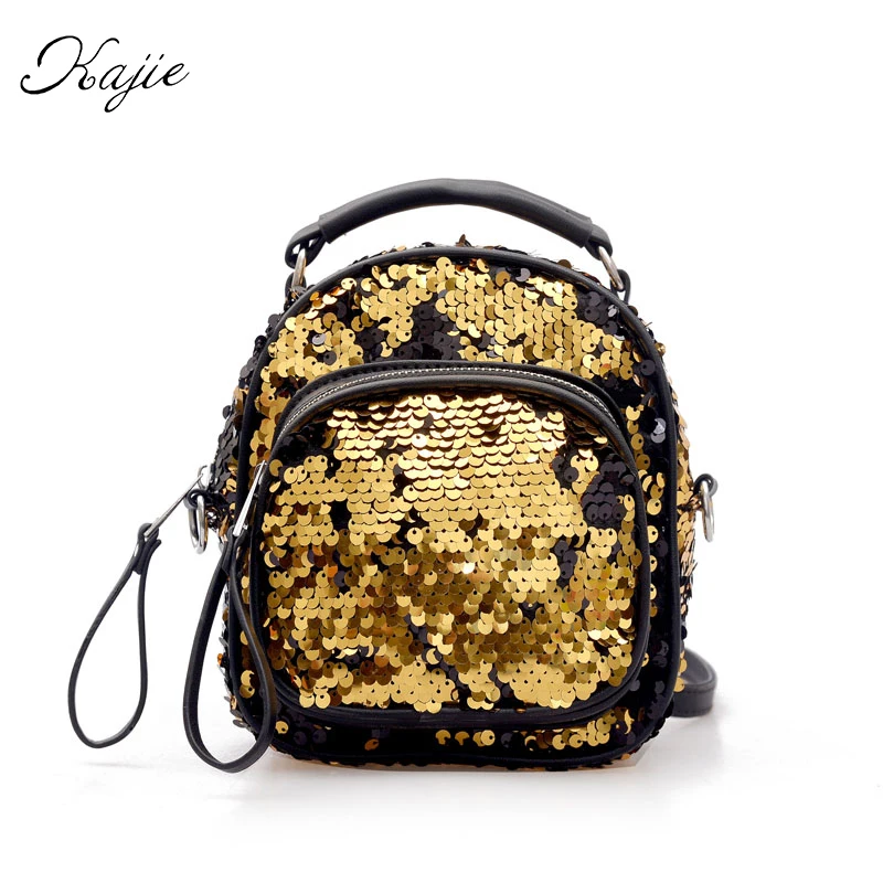 

Kajie Summer PU Leather Women Sequin Bag Fashion Shining Silver Golden Kids Teenager Girls Small Mini Backpack Female Kawaii 1