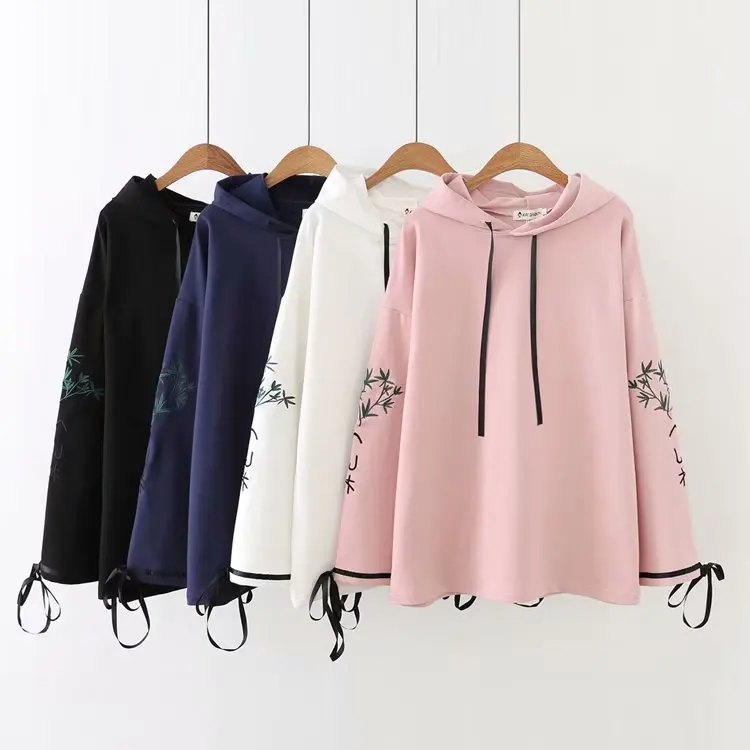 

Oversized Plus Size Hoodies Women Casual Sweatshirt Autumn Winter O-Neck Ladies Pullovers Print Hooded Embroidery Hooded