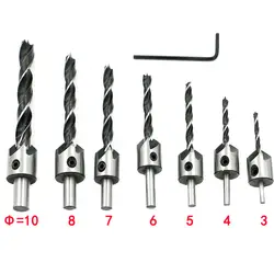 7 шт. 3/4/5/6/7/8/10 мм Деревообработка зенковки дрели фаски высокая-Скорость Сталь биты с шестигранный ключ для дерева-M25