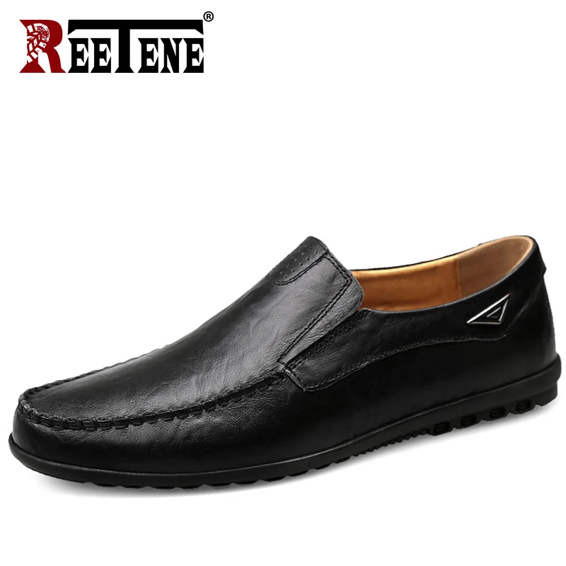 

REETENE Genuine Leather Men Flats Fashion Men Loafers Leather Men Moccasins Driving Shoes High Quality Leather Men'S Shoes