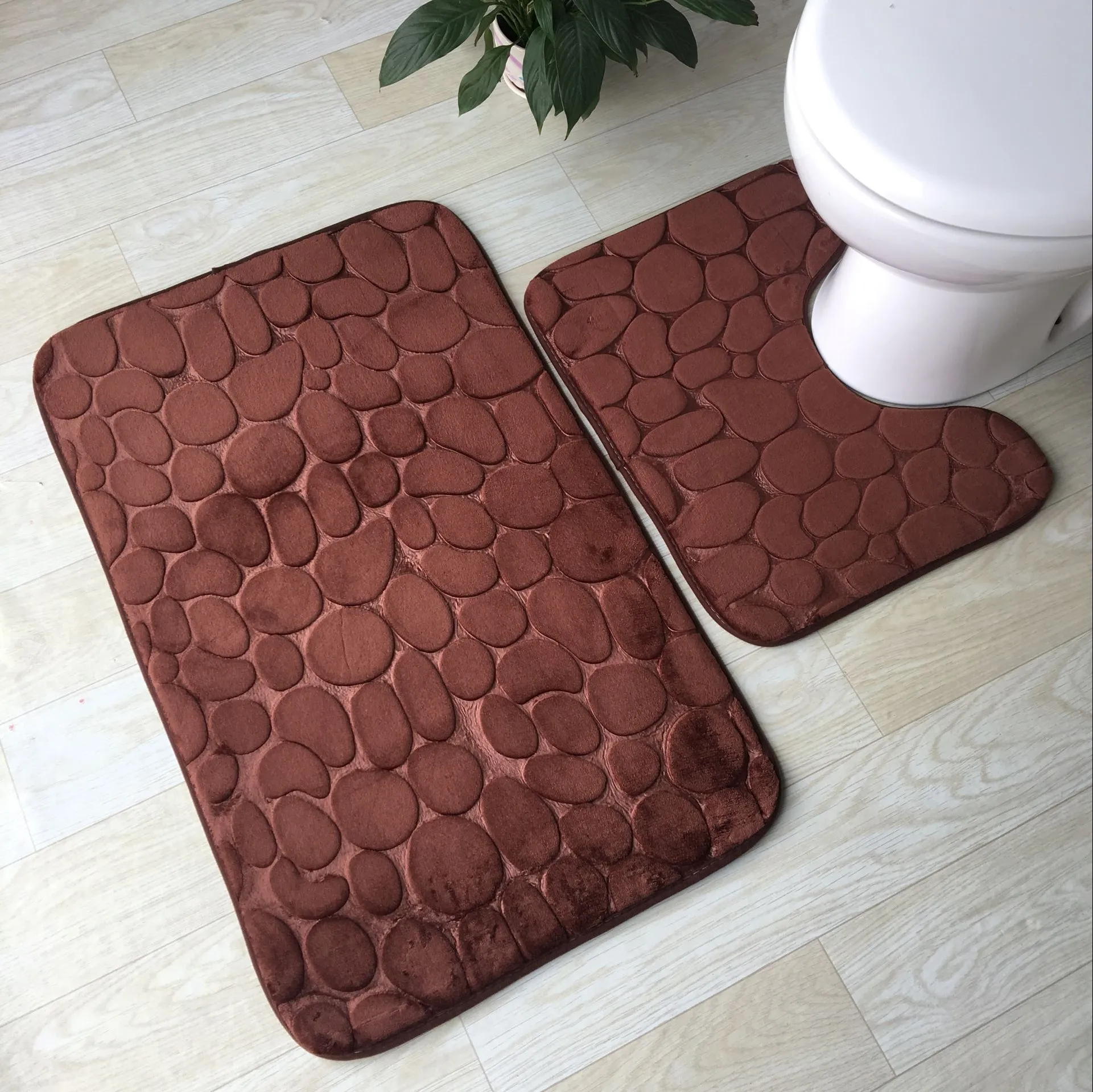 Zeegle 3D Embossed Bathroom Mat Set Bathroom Carpet Toilet Lid Cover Bath Mat For Home Decoration Absorbent Bathroom Rugs Set