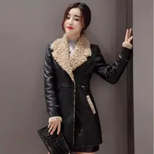 Женская осенняя и зимняя одежда из искусственной кожи большого размера, бархатная утепленная однотонная куртка средней длины/M-3XL