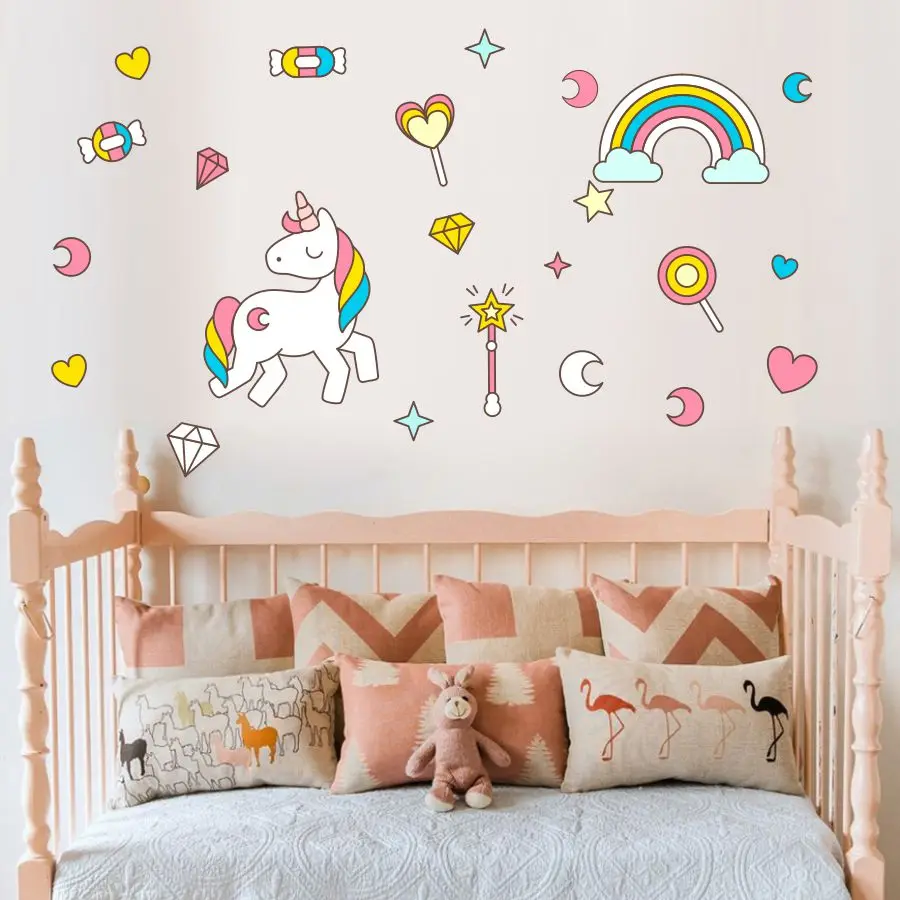 Rainbow Unicorns star shape Horse Wall Stickers for Bedroom pvc Animal DecXNGA