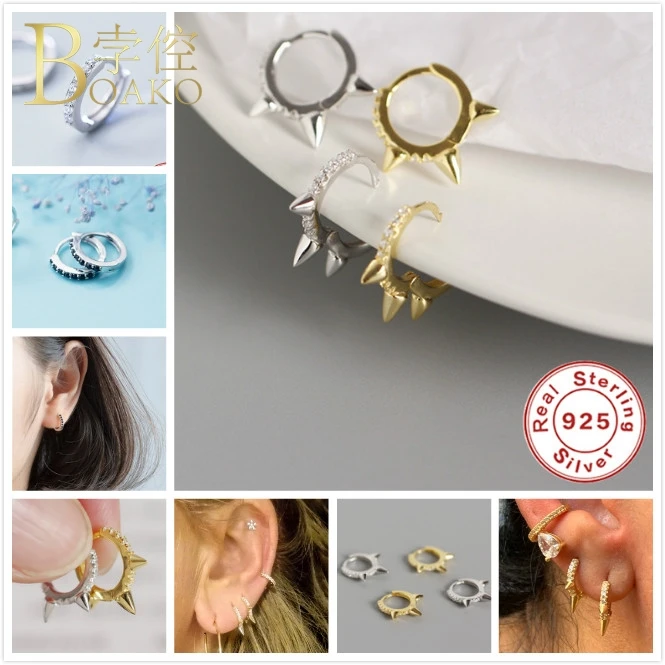 

BOAKO Small Hoop Earrings 925 Sterling Silver Earrings For Women/Men Punk Earring Gold Silver Gothic Girl Mini Circle aretes Z5