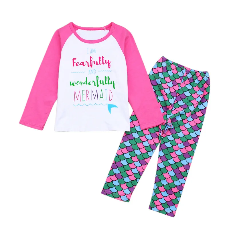 

Children Pajama Sets Girls Letter T shirt + Leggings Mermaid Girls Homewear Casual Kids Suit Children Clothing