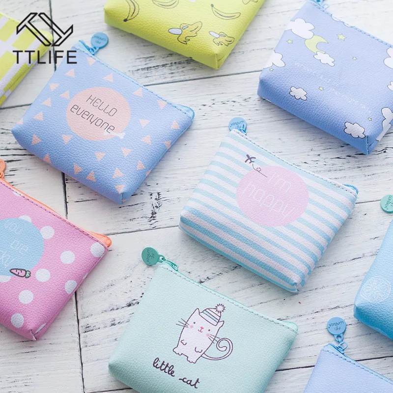 TTLIFE Hand Pocket Wallet Bag Women Animal picture Cat Small Purse PU Leather Wallet Female Zipper children's Coin Purse Wallet