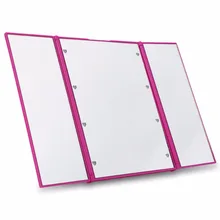 מכירה גדולה שלוש מתקפלים מתכוונן Protable LED איפור במראה מואר Ultra דק 8 LED מסך מגע מראת איפור מראות כיס