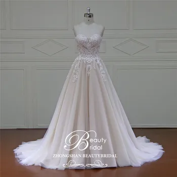 شراءBeautybridal 100% ريال صور فاخر فساتين الزفاف الملكي قطار الدانتيل يزين قبالة الكتف الزفاف اللباس Vestido Xfm042