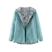 

Spring-Autumn Women-s Lovely Bomber Jackets Active-Wear Pocket Hooded Two Side Wear Cartoon Print Outerwear Girls Kawaii Coats