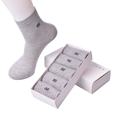 5 Pairs/Lot Casual Business men socks pure color cotton calcetines hombre wedding socks Classical skarpety for men gift - Цвет: 5 pairs gray