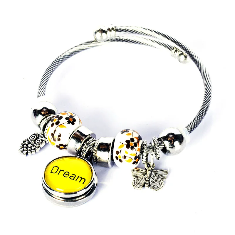 

2019 trendy initial bracelet stainless snap button 18mm womens for bracelet crystal round letter pattern couple bangle handmade