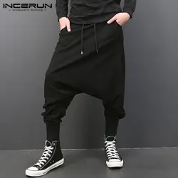 INCERUN Мода 2019 Для мужчин штаны с эластичной резинкой на талии кулиска с заниженным шаговым швом хип-хоп шаровары, штаны для бега пот Штаны