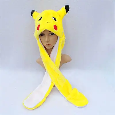 

Trainer Pokemon Cute Anime Cartoon Pokemon Pikachu Plush Hat Cap Beanies with Gloves women Cosplay NEW