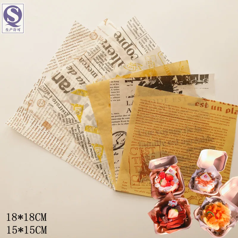 

Bento cake box pad paper Kitchen frying paper English newspaper disposable packaging cake bread baking 18*18CM
