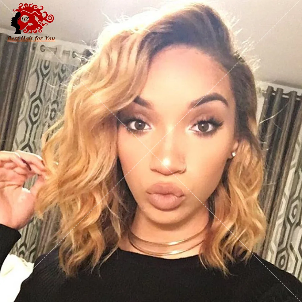 8A Lace Front Human Hair Bob Wigs For Black Women 1BT27 