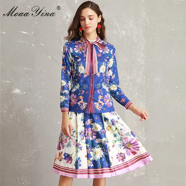 Best Offers MoaaYina Fashion Designer Set Spring Women Long sleeve Prairie Chic Floral-Print Fawn Casual Shirt+Half skirt Two-piece suit Best Offers MoaaYina Fashion Designer Set Spring Women Long sleeve Prairie Chic Floral-Print Fawn Casual Shirt+Half skirt Two-piece suit