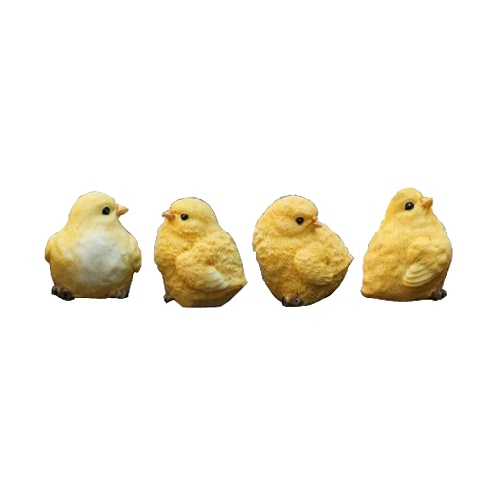 4 Cute Little Yellow Chick Model Figurine Statue Resin Chicken Home Decor Vivid