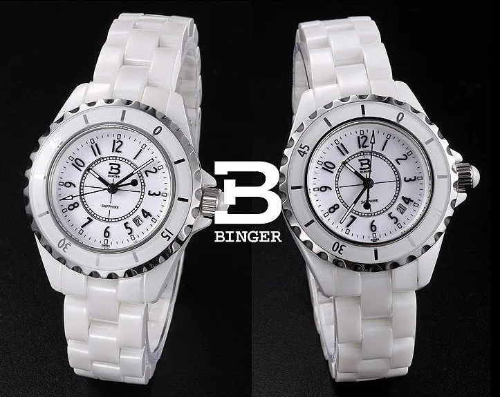 Новое поступление швейцарские роскошные Брендовые женские часы Бингер Космические керамические кварцевые часы 100 м водонепроницаемые часы B8008A