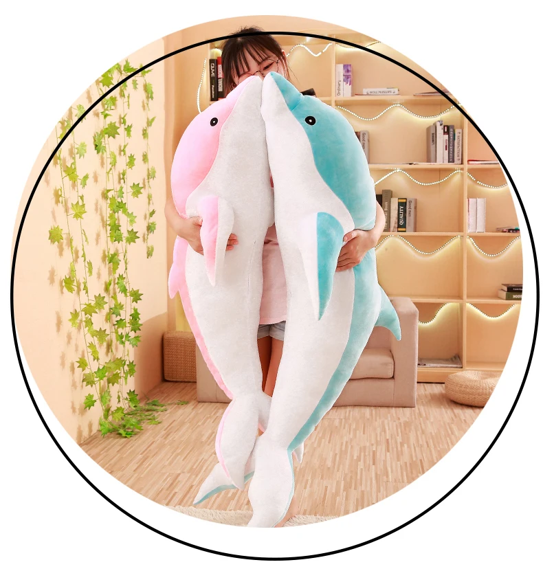 Dorimytrader New Soft Sea Animal Dolphin Plush Pillow Giant Stuffed Cartoon Dolphin Shark Toy Doll for Kids Adults Gift Decoration 140cm 160cm DY50447 (12)