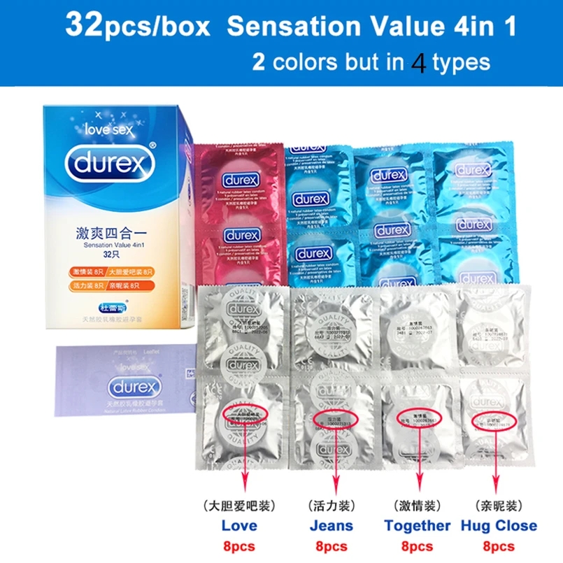 Durex Condom Box Natural Latex Smooth Lubricated Contraception 4 Types Condoms for Men Sex Toys Products Wholesale 4