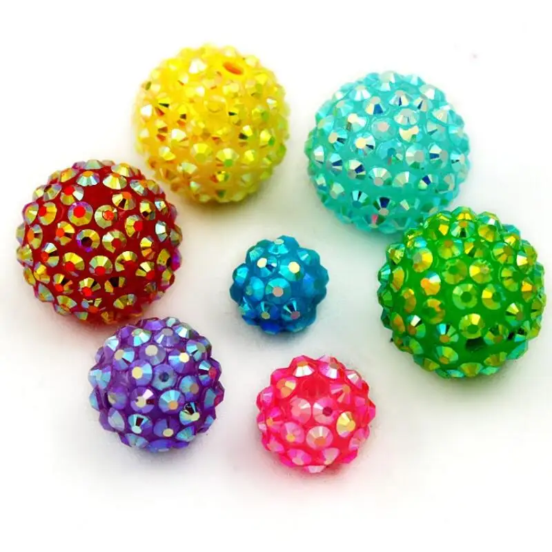 12/14/16/18/20mm Round Shape 15 Colours Chunky Resin Rhinestone Beads ...