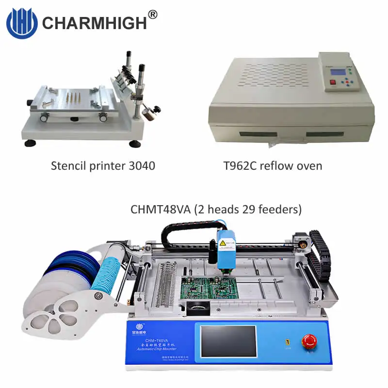 

PCB assembly line: High precision stencil printer 3040, CHMT48VA Pick and Place Machine, T962C Reflow Oven 110v/ 220v