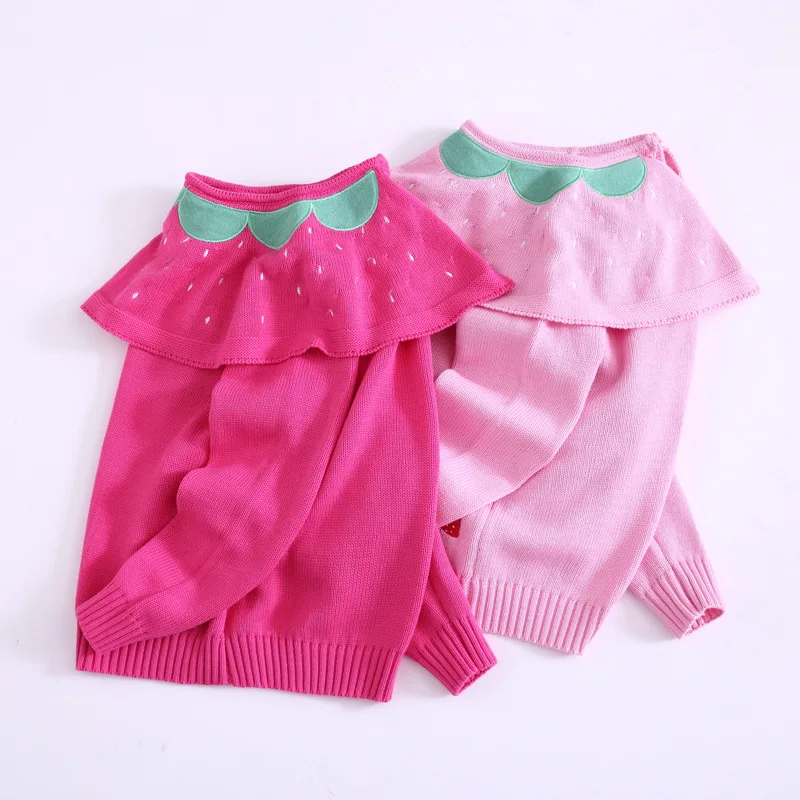 

INS Hot Selling Strawberry Shawl Collar Girl Sweater In Two Colors Girl Sweater 2019 Baby Girl Sweater Kids Sweaters