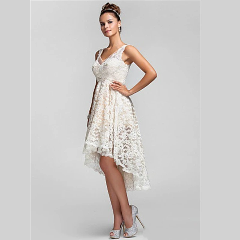 White Lace Bridesmaid Dress Gown Short 