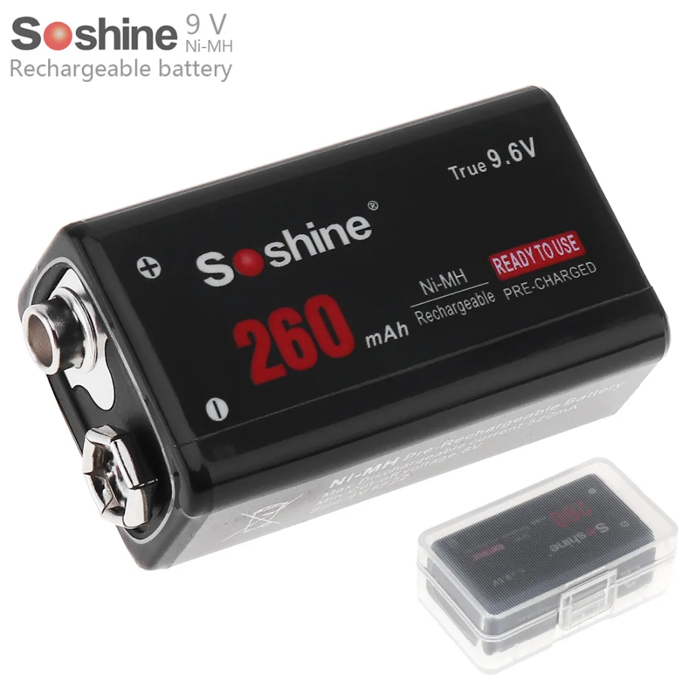 Soshine 260 мАч 9 В 6F22 аккумулятор Ni MH NiMH перезаряжаемый + Портативный Футляр для