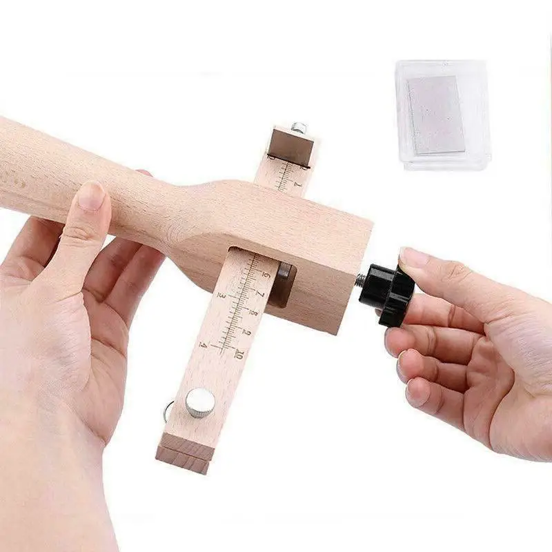 

DIY Hand Cutting Wooden Strip Cutter Leather Tools Leather Strap Cutter Leathercraft Strip Belt with 5 Blades