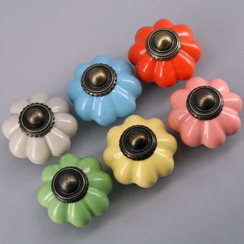 1PC Pumpkin Ceramic Knob for Wardrobe Antique Drawer Grip Handle Cabinet Kitchen Cupboard Pull Kids Furniture knobs