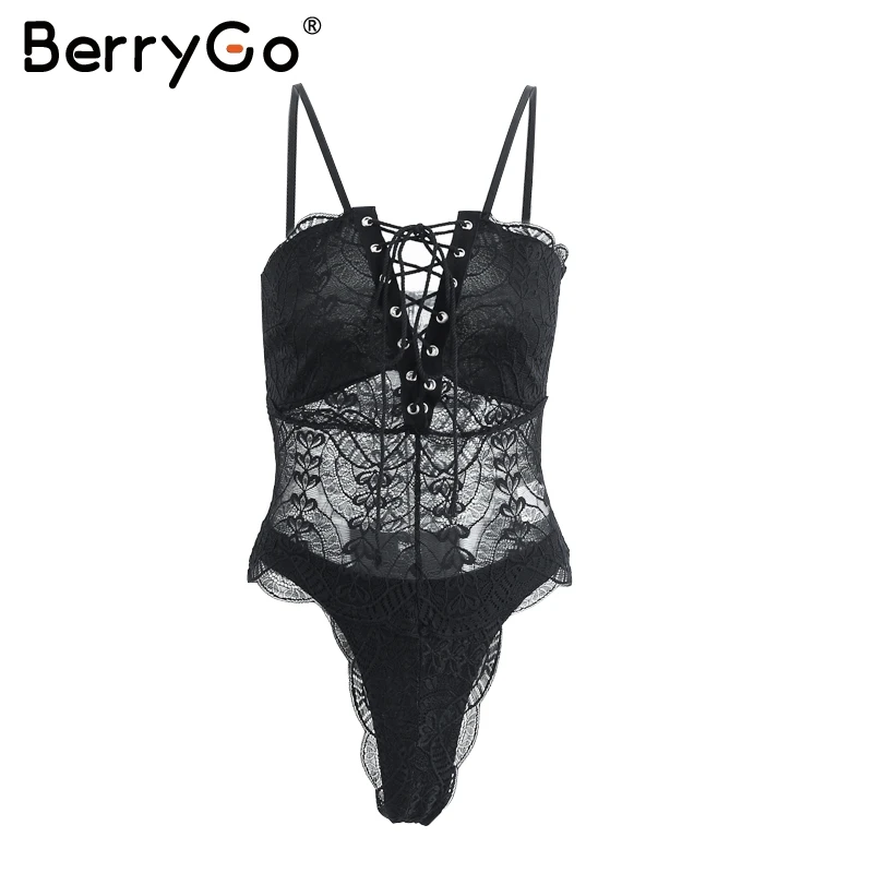 BerryGo сексуальный черный боди с открытой спиной, перспективный кружевной обтягивающий белый комбинезон, женские летние вечерние комбинезоны, новинка - Цвет: Черный