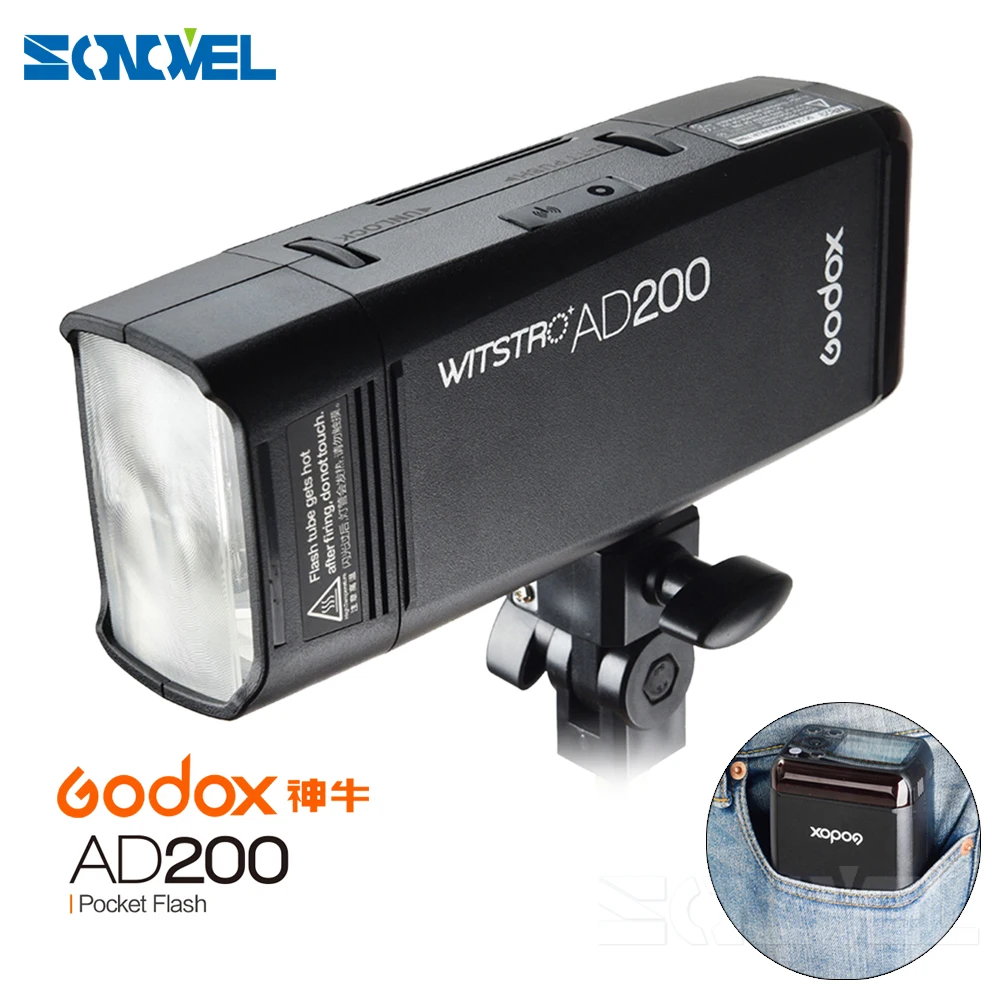 Godox AD200 эксклюзивная карманная вспышка Портативный мини ttl Speedlite с 2 светлыми головками GN52 GN60 для лампы-вспышки для Nikon Sony Canon EOS камеры