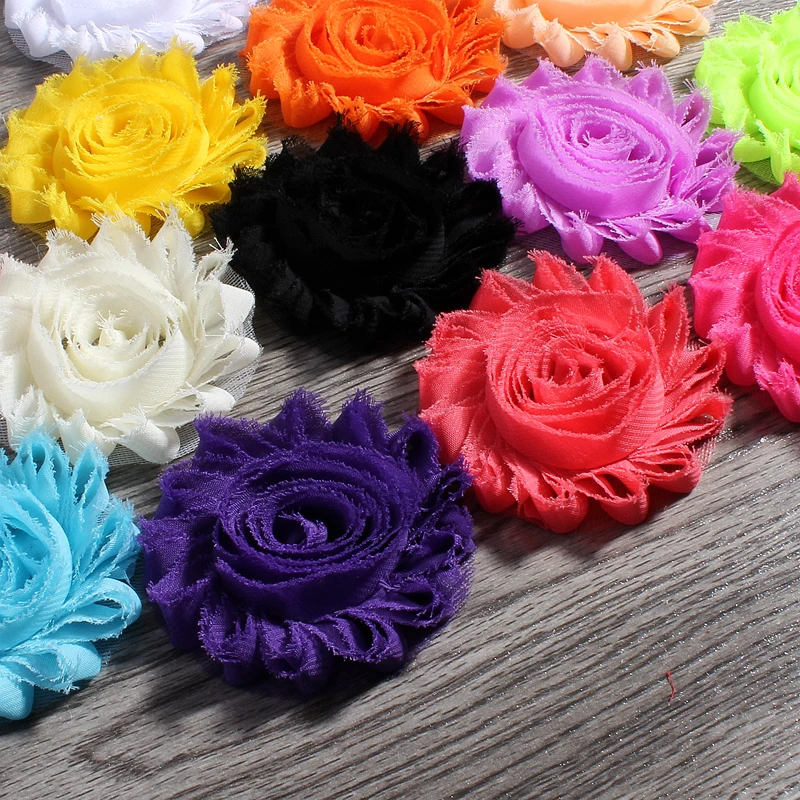 

10pcs/lot 2.6" 15colors Fashion Chic Shabby Chiffon Flowers For Kids Hair Accessories 3D Frayed Fabric Flowers For Headbands