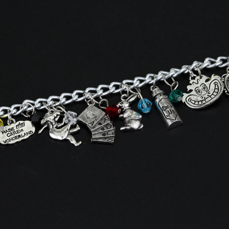 Женские DIY очаровательные ювелирные браслеты Алиса в стране чудес хрустальные подвески браслет косплей браслет с подвеской аксессуары