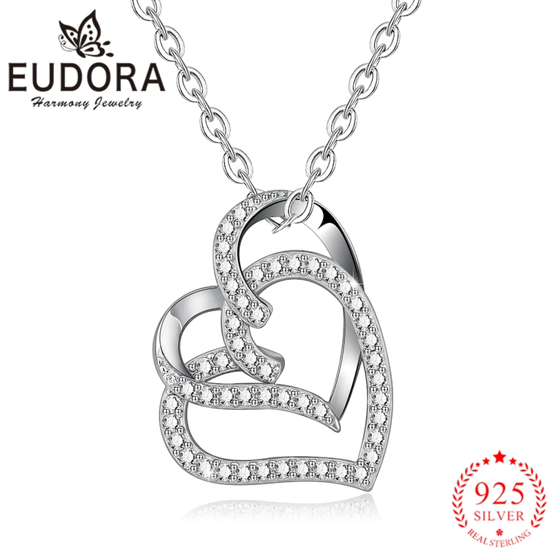 Eudora Authentic 925 Sterling Silver Zircon Heart Pendant Necklaces