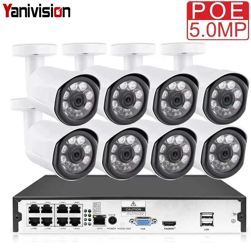 8CH POE Система 5MP 4.0MP NVR H.265 ночное видение наружная Водонепроницаемая сетевая