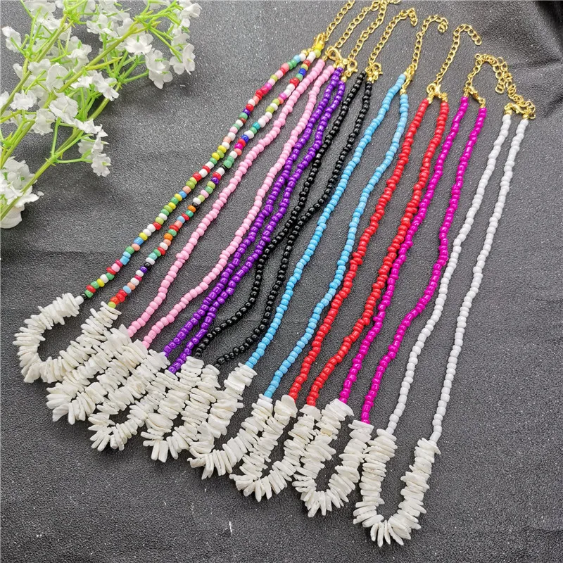 

4mm 8 Color Beads Necklace For Women Bohemian Natural White Irregular Gravel Chip Shell Pendant Necklaces 2019 Fashion Jewelry