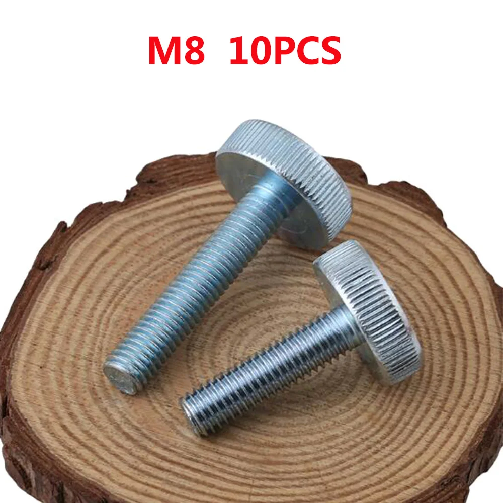 

10PCS GB835 M8x10/12/14/16/18/20/25/30/35/40/45/50mm Knurling Flat Head Knurled Thumb Screw Hand Tighten Computer Screws